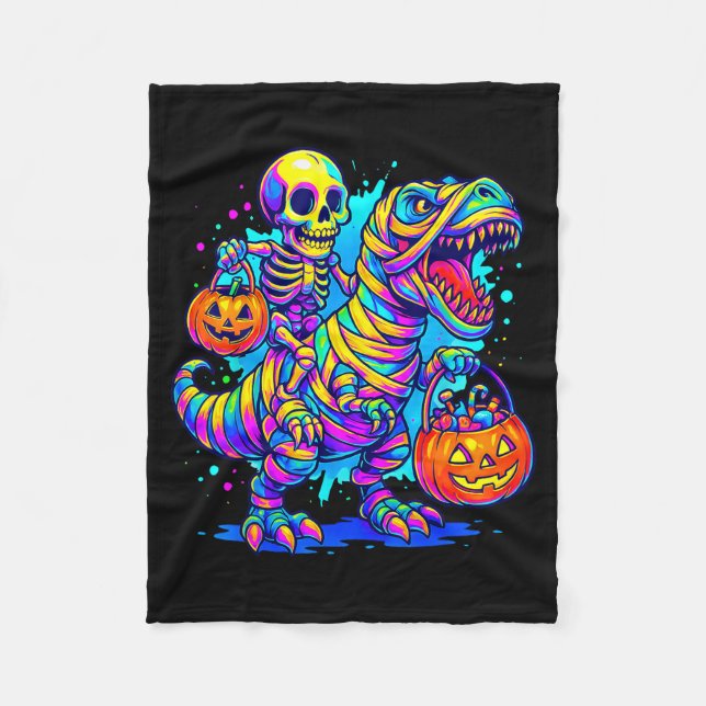 Skeleton Riding Mummy Dinosaur T Rex Halloween Fun Fleecedecke (Vorderseite)