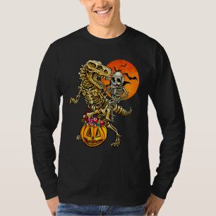 Skeleton Riding Mummy Dinosaur T Rex Halloween Kin T-Shirt