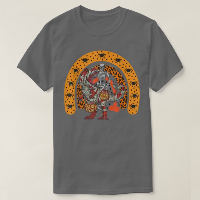 Skeleton riding mummy dinosaur t rex halloween rai T-Shirt (Design vorne)