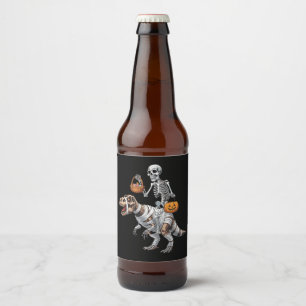 Skeleton Riding Mummy Dinosaur T rex Halloween Spa Bierflaschenetikett