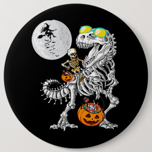 Skeleton Riding Mummy Dinosaur T Rex Halloween Spa Button