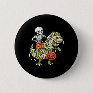 Skeleton Riding Mummy Dinosaur T rex Halloween Spa Button