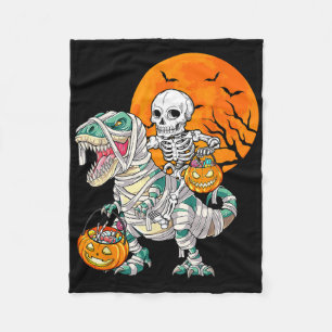 Skeleton Riding Mummy Dinosaur T Rex Halloween Spa Fleecedecke