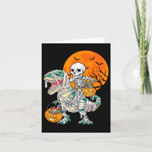Skeleton Riding Mummy Dinosaur T Rex Halloween Spa Karte