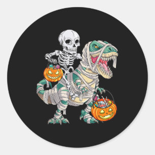 Skeleton Riding Mummy Dinosaur T Rex Halloween Spa Runder Aufkleber