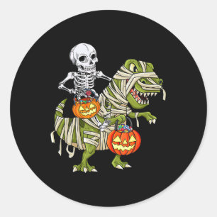 Skeleton Riding Mummy Dinosaur T Rex Halloween Spa Runder Aufkleber