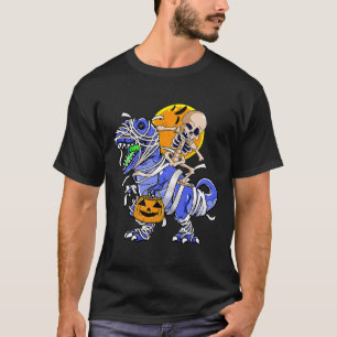 Skeleton Riding Mummy Dinosaur T rex Halloween Spa T-Shirt