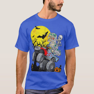 Skeleton Riding Mummy Dinosaur T Rex Halloween Spa T-Shirt