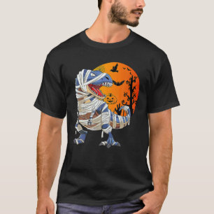 Skeleton Riding Mummy Dinosaur T Rex Halloween Spa T-Shirt