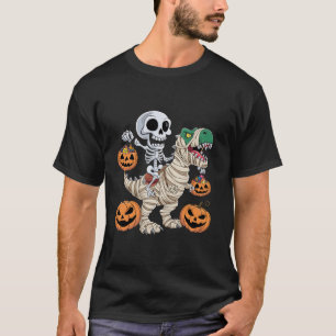 Skeleton Riding Mummy Dinosaur T rex Halloween Spa T-Shirt