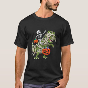 Skeleton Riding Mummy Dinosaur T Rex Halloween Spa T-Shirt