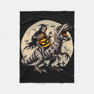 Skeleton Riding Mummy Dinosaur T Rex Pumpkin Funny Fleecedecke