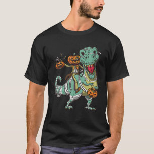 Skeleton Riding Mummy Dinosaur T rex Pumpkin Funny T-Shirt