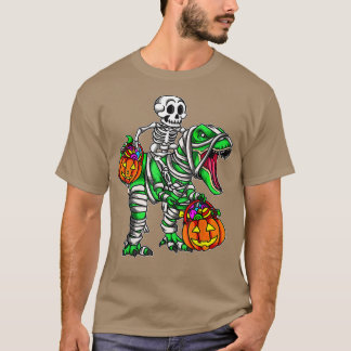 Skeleton Riding Mummy Dinosaur T Rex Pumpkin Funny T-Shirt