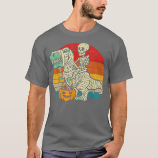 Skeleton Riding Mummy Dinosaur T Rex Pumpkin Funny T-Shirt