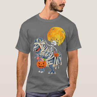 Skeleton Riding Mummy Dinosaur T Rex Pumpkin Funny T-Shirt