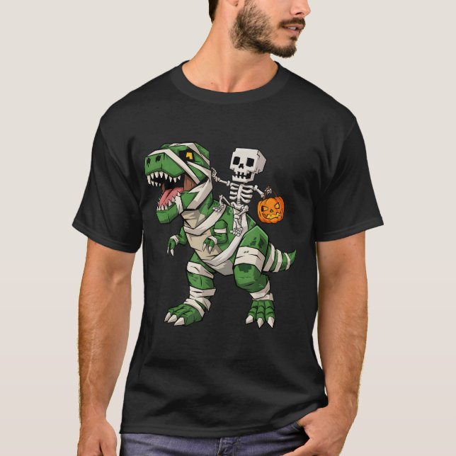 Skeleton Riding Mummy Dinosaur T Rex T-Shirt (Vorderseite)