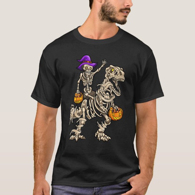 Skeleton Riding Mummy Dinosaurier rex Halloween Pu T-Shirt (Vorderseite)