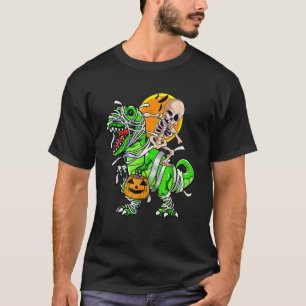 Skeleton Riding Mummy Dinosaurier rex Halloween Pu T-Shirt