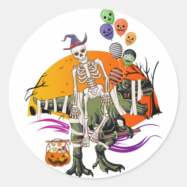 Skeleton Riding Mummy Dinosaurier Runder Aufkleber (Vorderseite)