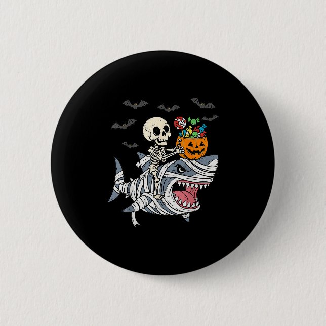 Skeleton Riding Mummy Shark Halloween Boys Toddler Button (Vorderseite)