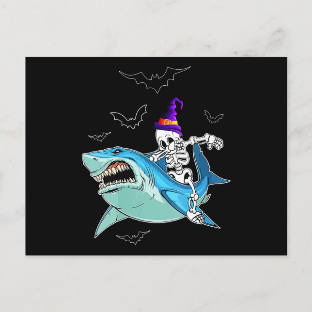 Skeleton Riding Shark Funny - Crazy Halloween Gesc Postkarte (Vorderseite)