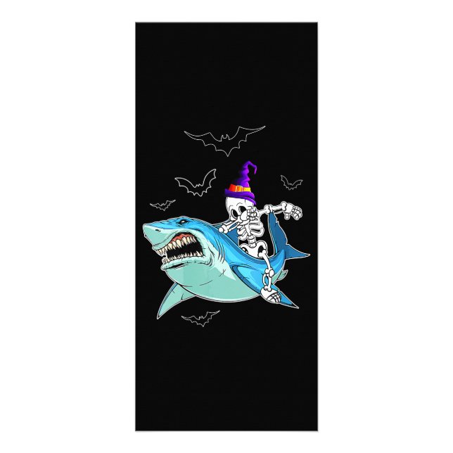 Skeleton Riding Shark Funny - Crazy Halloween Gesc Werbekarte (Vorne)