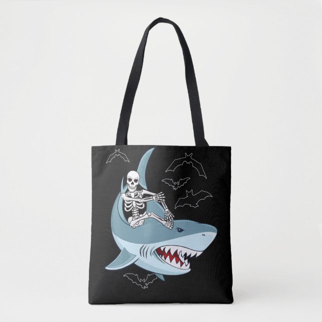 Skeleton Riding Shark Funny Halloween Geschenke Tasche (Vorderseite)