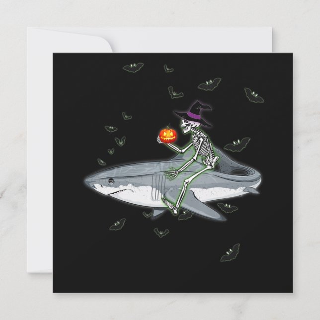 Skeleton Riding Shark - Funny Halloween Shark Gesc Einladung (Vorderseite)