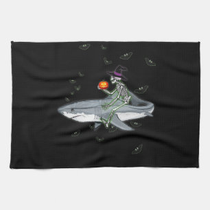 Skeleton Riding Shark - Funny Halloween Shark Gesc Geschirrtuch