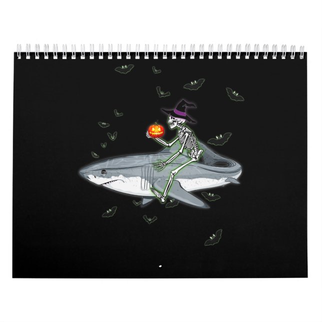 Skeleton Riding Shark - Funny Halloween Shark Gesc Kalender (Titelbild)
