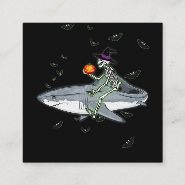 Skeleton Riding Shark - Funny Halloween Shark Gesc Quadratische Visitenkarte (Vorderseite)