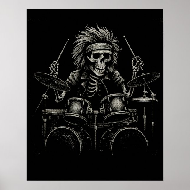 Skeleton Rock Drummer - Spooky Halloween Music Poster (Vorne)