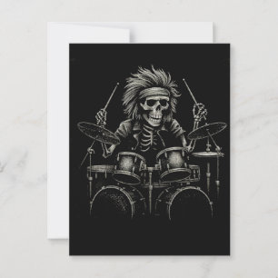 Skeleton Rock Drummer - Spooky Halloween Music Postkarte