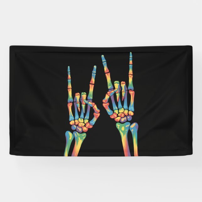 Skeleton Rock Hand Rainbow LGBTQ Gay Lesbian Prix Banner (Horizontal)