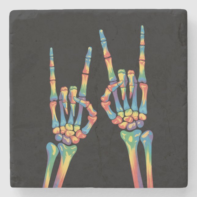 Skeleton Rock Hand Rainbow LGBTQ Gay Lesbian Prix Steinuntersetzer (Vorderseite)