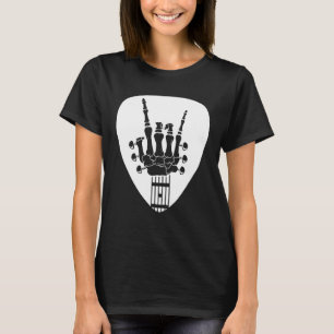 Skeleton Rock Hand Schild Plektrum Gitarrist Gui T-Shirt
