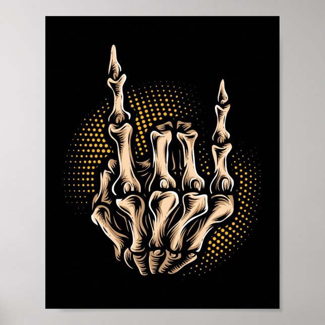 Skeleton Rock Hand Sign Halloween Music Lover 209 Poster (Vorne)