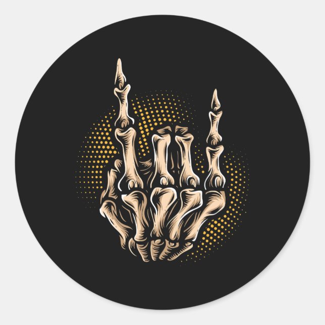 Skeleton Rock Hand Sign Halloween Music Lover 209 Runder Aufkleber (Vorderseite)