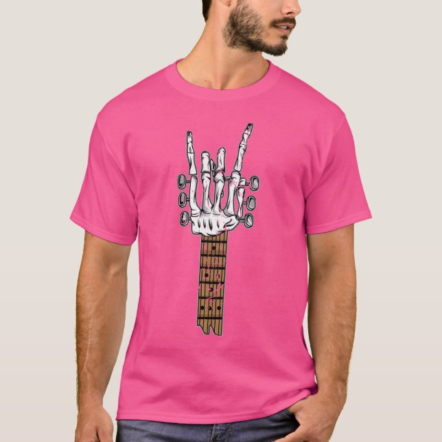 Skeleton Rocking Hand Gitarre Rock Sign Heavy Meta T-Shirt (Vorderseite)