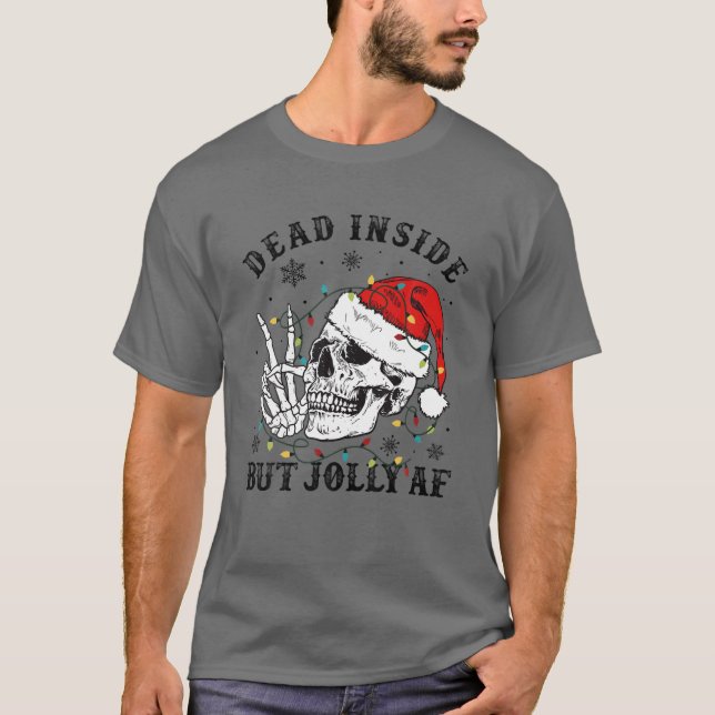 Skeleton sagt Hallo mit Weihnachtsmannmütze im Inn T-Shirt (Vorderseite)