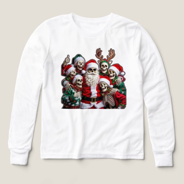 Skeleton Santa Christmas Group Photo – Festive 3D  (Motif recto)