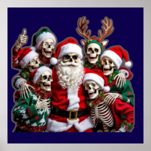 Skeleton Santa Christmas Group Photo – Festive 3D  Poster (Vorne)