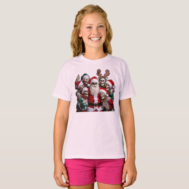 Skeleton Santa Christmas Group Photo – Festive 3D  T-Shirt (Vorne ganz)