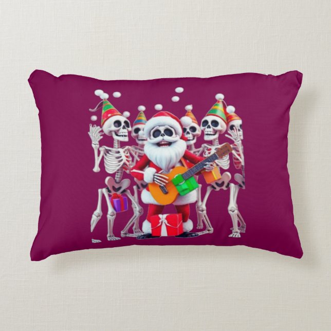 **Skeleton Santa Party – Funny 3D Christmas Skelet Dekokissen (Vorderseite)