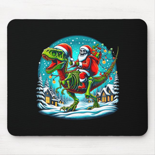 Skeleton Santa Riding T Rex Dinosaur Funny Christm Mousepad (Vorne)