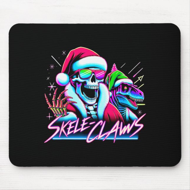 Skeleton Santa Riding T Rex Dinosaur Funny Christm Mousepad (Vorne)