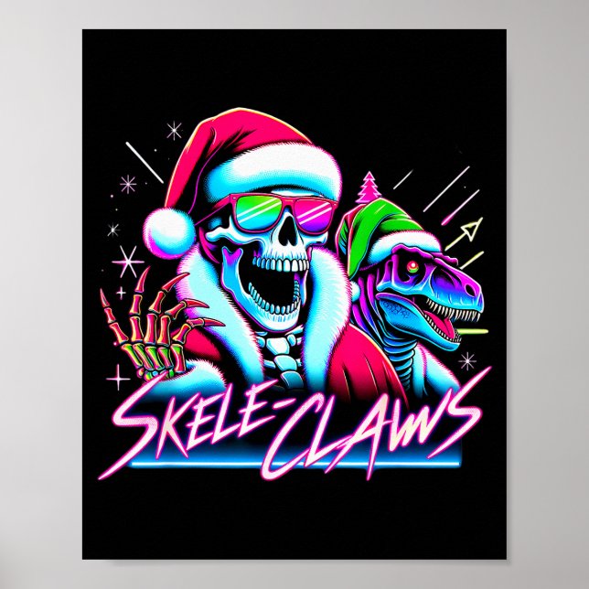 Skeleton Santa Riding T Rex Dinosaur Funny Christm Poster (Vorne)