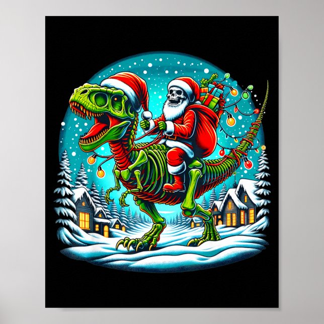 Skeleton Santa Riding T Rex Dinosaur Funny Christm Poster (Vorne)