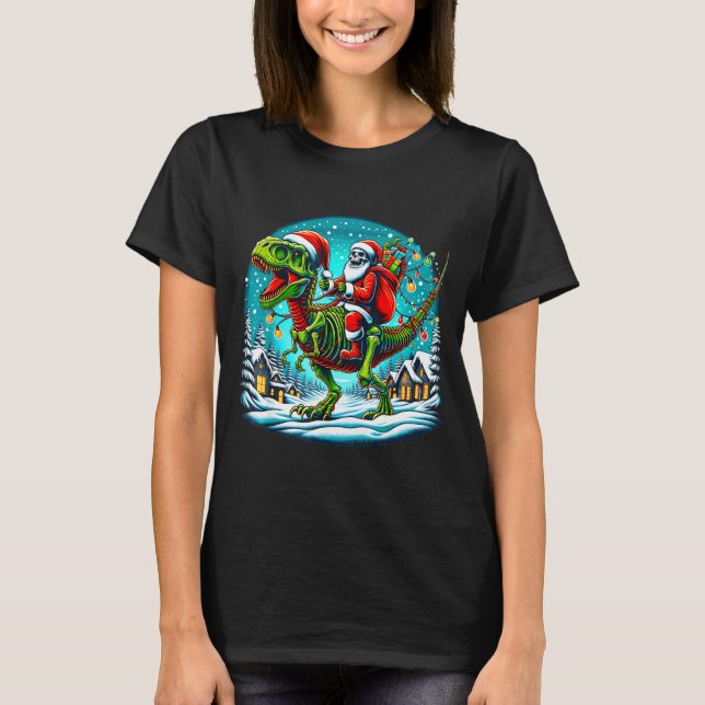 Skeleton Santa Riding T Rex Dinosaur Funny Christm T-Shirt (Vorderseite)